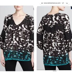 Tolani Celina Brown Turquoise Silk Blouse